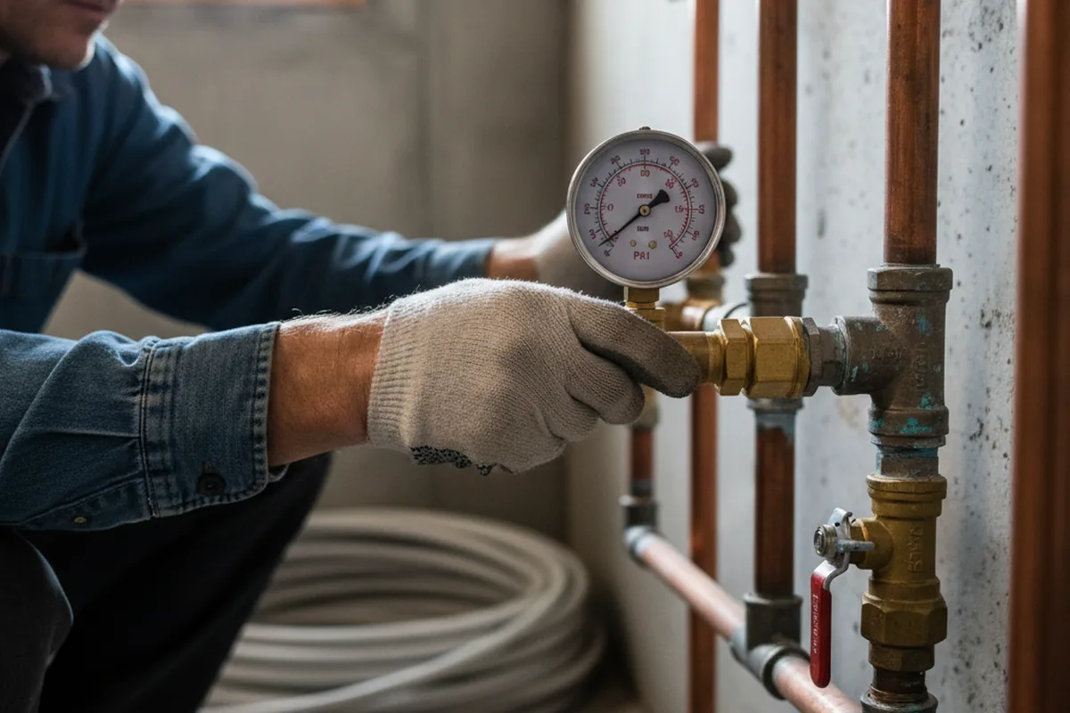 Pressure testing a repaired line during Water Line Repair in Enfield